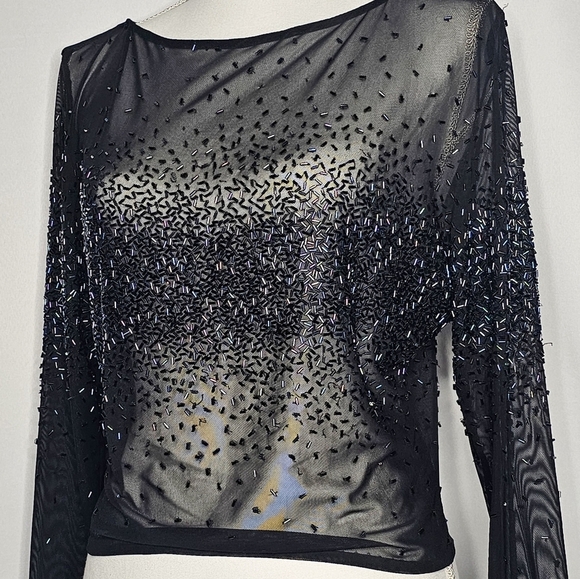 Sheer Beaded Cropped Long Sleeve - Picture 5 of 5